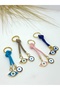 Eye Shaped Pink Stone Eye Metal Keychain, Metal Evil Eye Beaded Keychain with String - 4