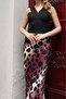 Summer Purple Geometric Pattern Viscose Satin Midi Length Skirt