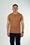 Half Zip Polo Neck T-Shirt Tan - 4