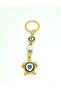 Navy Blue Turtle Stone Eye Metal Keychain, Metal Evil Eye Beaded Keychain Car Keychain