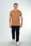 Half Zip Polo Neck T-Shirt Tan - 3