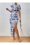Patterned Maxi Dress with Off-The-Shoulder Slits