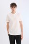 Slim Fit Slim Fit Stand Collar Textured Short Sleeve Waffle Polo T-Shirt Z4262Az25Sm - 3