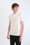 Slim Fit Slim Fit Stand Collar Textured Short Sleeve Waffle Polo T-Shirt Z4262Az25Sm - 4