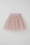 Girl's Tutu Skirt with Flower Embroidery, Elastic Waist, Glitter, Age 5-10, Powder - 2