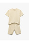 Cotton Crew Neck Short Sleeve Embroidered Top Drawstring Waist Shorts Two-Piece Set