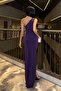 One Shoulder Detailed Sandy Fabric Dress 583181 Purple - 4
