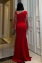 Women's Elastic Crepe Fabric Maxi Mermaid Dress with Tulle and Stone Detail Sleeves and Draped Front, Red, Size 58 - 4