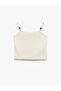 Beaded Detailed Thin Strap Sleeveless Textured Crop Tank Top