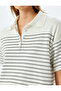 Buttoned striped oversized polo neck knit sweater. - 5