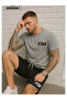 Star Printed Cotton Fabric Men's Gray T-Shirt-Black Shorts Set