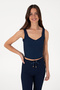 Women's Navy Blue Sleeveless V-Neck T-Shirt 50306679-Vr033 - 3
