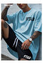 Star Printed Cotton Fabric Men's Light Blue T-Shirt-Black Shorts Set