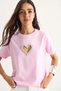 Women's Candy Pink Stone Heart Windowed Cotton T-Shirt 60602073 - 5