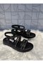 Castle 35175 Black Single Strap Detail Stone Orthopedic Sandal Shoes with Elastic Back - 2