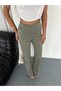 Women's Khaki Green Side Zipper High Waist Woven Fabric Palazzo Pants - 3