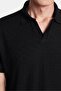 Men's Slim Fit Slim Fit Viscose Fabric Patterned Plain Pique Buttonless Black Polo Neck T-Shirt - 3
