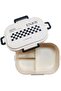 Enjoy Checkerboard Lunch Box, Divided Compartments, White and Navy, with Spoon - 2