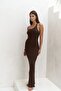Endah Ring Detailed Asymmetrical Brown Long Knitwear Dress - 3
