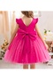 Girl's Fuchsia Ruffle Sleeve Short Pearl Dress Graduation Birthday Special Occasion Evening Dress - 3