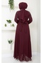 Burgundy Chiffon Evening Dress with Stones and Sequins on the Sleeves - 5
