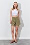 Women's Khaki Waist Self-Belted Gabardine Shorts