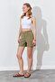 Women's Khaki Waist Self-Belted Gabardine Shorts - 4