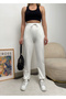 Women's White High Waist Jogger Sweatpants with Elastic Legs - 3