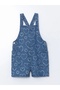 Lcw Kids Indigo Square Collar Printed Girl's Jean Salopet
