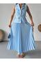 Women's Belted Buttoned Vest Pleated Skirt Suit - 7