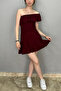 Women's Burgundy One Shoulder Blouse - Flared Skirt Set - 4