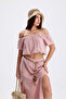 Sintia Muslin Fabric Elastic Crop Blouse Slit Long Skirt Double Set - 3