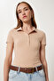 Polo Neck Knitted T-Shirt Camel Lfk0011 - 2