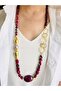 Long Fuchsia Natural Stone Necklace 90 cm - 2