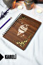 Ice Cream Spiral Notebook with Wooden Cover - Checkered Notebook - 60 Sheets (120 Pages) - A5 15X21 cm