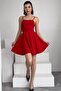 Red Atlas Fabric Adjustable Strap Back Tie Detail Flared Mini Dress 362