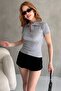 Women's Gray Polo Neck Ribbed Knitted Blouse - 2