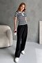 Women's Striped Black Polo Neck Ribbed Knitted Blouse - 3