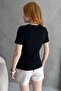 Women's Black Pocketed Accessory Detailed Corded Fabric Knit Blouse - 5