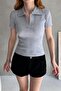 Women's Gray Polo Neck Ribbed Knitted Blouse - 4