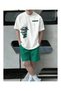 Reneıssance White T-Shirt Black Shorts - T-Shirt with Shorts Bottom Top Set Printed Crew Neck