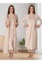 Women's Beige Sleeve and Collar Lace Maternity Nightgown-Dressing Gown Set of 2 - 3