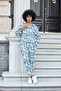 Women's Patterned Voile Collar Off Shoulder Long Sleeve Loose Shirt-Blue Floral - 3