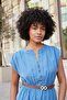 Women's Soft Textured Silky Modal Fabric Domineering Collar Elastic Waist Button Front Above Knee Dress-Indigo - 5