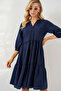 Women's Buttoned Short Sleeve Dress 2559 - Navy Blue
