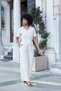 Women's Silky Modal Fabric Collar Pocket Cover Front Zipper Elastic Waist Short Sleeve Wide Leg Jumpsuit-Beige