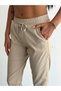 Women's Cream Ankle Stone Detailed Lycra Woven Fabric Carrot Trousers - 5