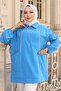 Half Zipper Hijab Tunic with Rope Detail Blue 3190 - 4