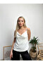 Women's White Rope Strap Degaje Collar Blouse - 3