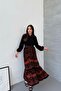 Long Sleeve Patterned Long Women's Dress with Belted Waist - 5
